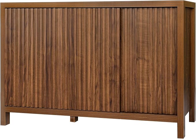 ZYBT Fluted Sideboard Buffet Cabinet with Storage, Modern Credenza Buffet Sideboards Bar Cabinet Console Table with Adjustable Shelves Slide Door for Living Room Hallway Kitchen Entryway