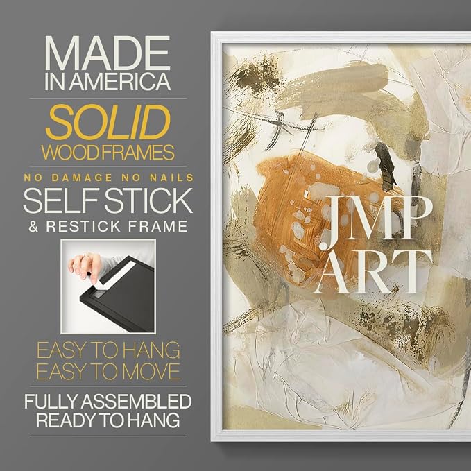 Renditions Gallery Set of 2 Peel & Stick Framed Prints, Neutral Abstract Wall Art, Earthy Tones Blended Brushstrokes Wall Decor, Re-Stickable - Ready to Hang - 8"x10" - White Frame LT588