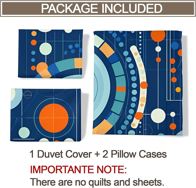 Blue Geometry Duvet Cover Queen Size, Ultra Soft Microfiber Bedding Set 3 Piece Bedroom Decor Modern Abstract Comforter Cover and 2 Pillow Sham with Zipper Closure