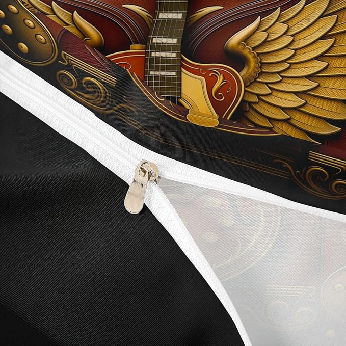 Erosebridal Guitar Comforter Cover King Luxury Angel Wings Guitar Bedding Set Vintage Baroque Style Room Decor Duvet Cover,Youth Rock Roll Music Bed Set
