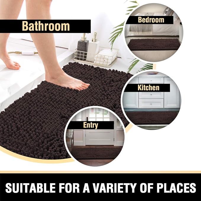 H.VERSAILTEX Luxury Chenille Bathroom Runner Rug 47x17, Non Slip, Extra Soft and Absorbent, Shaggy, Washable, Dry Fast, Area Carpet Mat, Tub - Chocolate