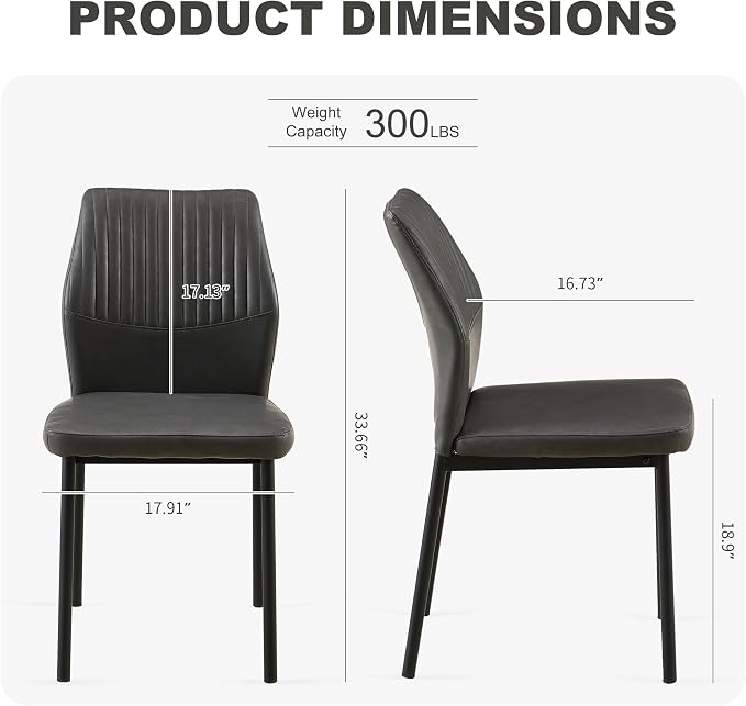 Dining Chairs Set of 6, Dark Grey PU Leather Dining Chairs, Comfortable Upholstered Armless Kitchen Chairs with Black Metal Legs for Living Room, Dining Room, Kitchen