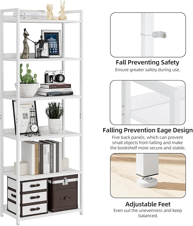 NUMENN Bookshelf, 6 Tier Bookshelves, Home Office Bookcase Shelf Storage Organizer, Free Standing Storage Shelving Unit for Bedroom, Living Room and Home Office, White