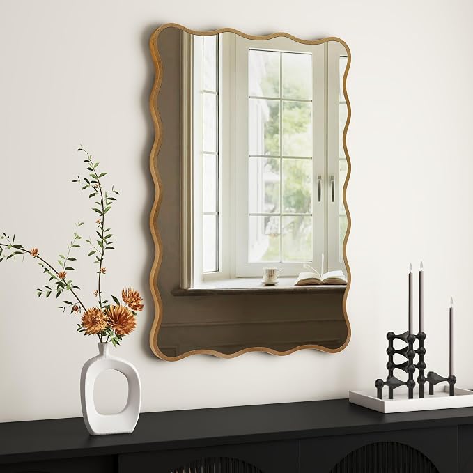 SHYFOY Wall Mirror Decorative, Antique Mirror Gold Wavy Mirrors 20x30” Irregular Mirrors Asymmetrical Ripple Wall Mirrors Abstract for Hallway Living Room Bedroom Entryway