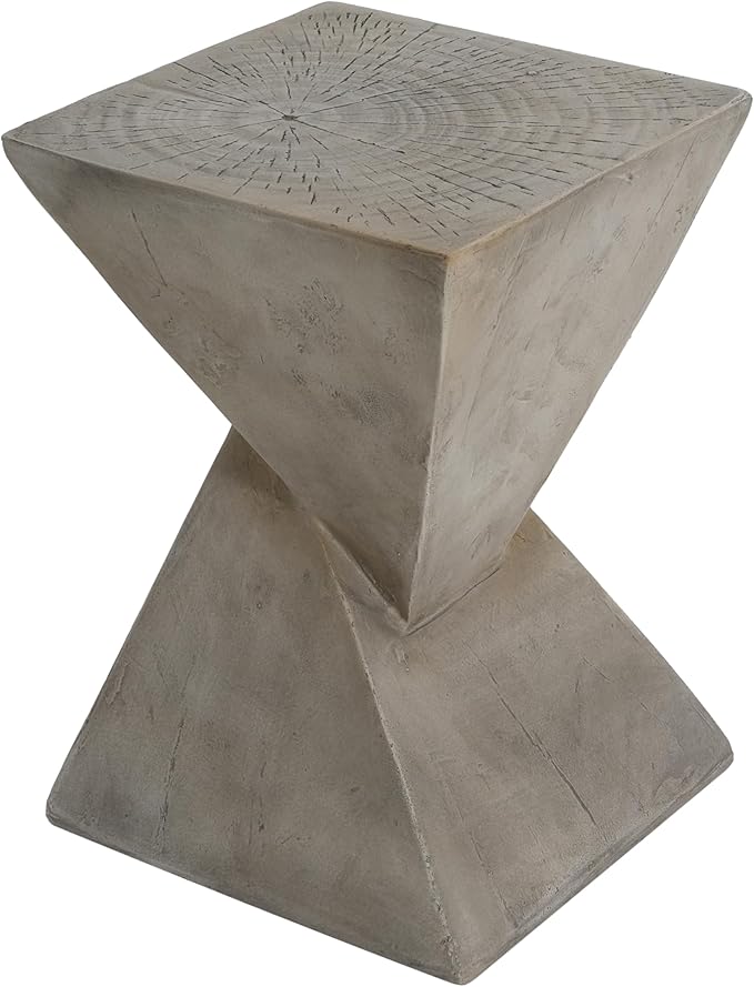 ø12.5'' Square Hourglass Side Table End Table for Living Room, Modern Retro Style, Magnesium Oxide & Light Weight for Indoor & Outdoor, No Assembly, Wood Grain, Light Gray