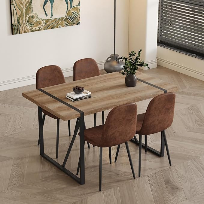 4 Chair Dining Table Set,Dinner Table Set for 4,55'' Kitchen Table and Suede Nap Fabic Chairs Set of 4, 5 Piece Dining Table Set for Kitchen Dining Room