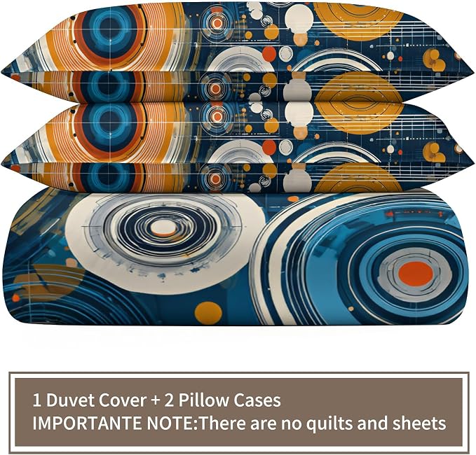 Modern Abstract Circle Duvet Cover California King, Colourful Disc Bedding Set 3 Piece, Hippie Hip Hop Patterned Comforter Cover with Zipper Soft Microfiber, 2 Pillowcases