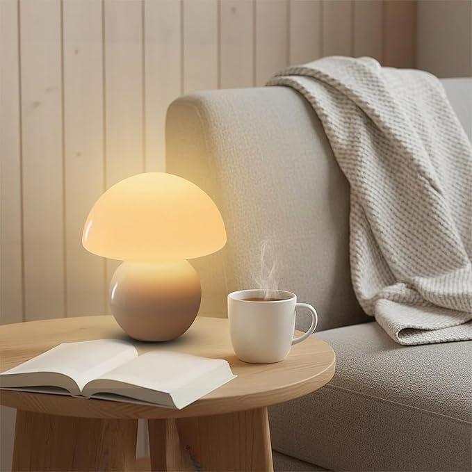 Cordless Cute Mushroom Lamp with Remote Control, Cordless Lamps for Tables, 9 RGB, 3 Color Temperature, Stepless Dimmable, Timer, Memory, Unique Aesthetic Home Decor for Living Room (White)