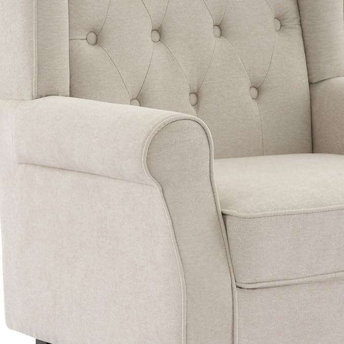 High Back Accent Chair, Fabric Upholstered Armchair Wingback Chair for Living Room, Comfy Single Sofa Bedroom Reading Seat with Solid Wood Legs - Beige