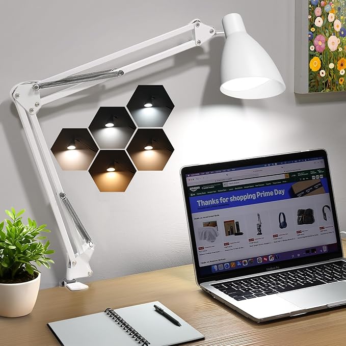 LED Desk Lamp with Clamp, 32" Classic Swing Arm Architect Desk Lamp 5 Color Modes 10 Brightness Level, Home Office Task Lamps Adjustable Gooseneck Clip-on Table Light for Reading, Home Working, Study