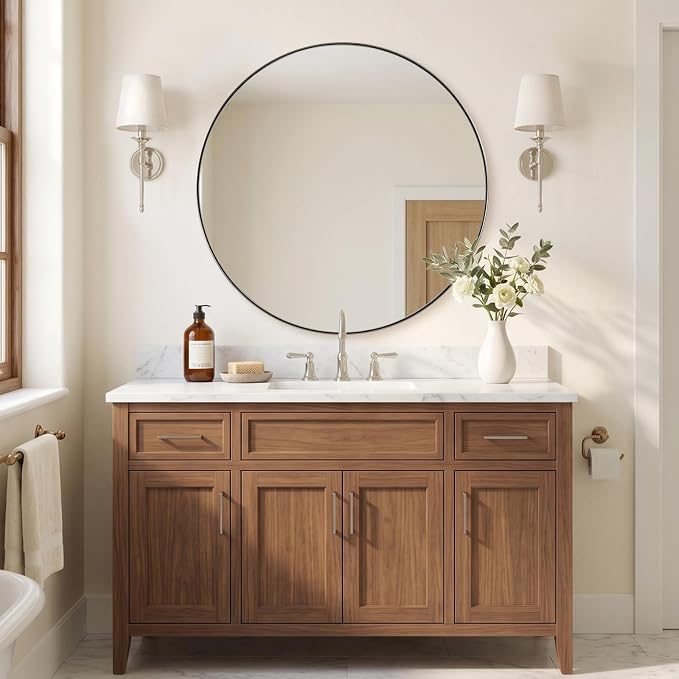 ANDY STAR Round Vanity Mirror 40 Inch, Round Chrome Mirror, Large Circle Mirror, Metal Framed Vanity Mirror for Wall, Modern Clean Design with Superior Stainless Steel Frame