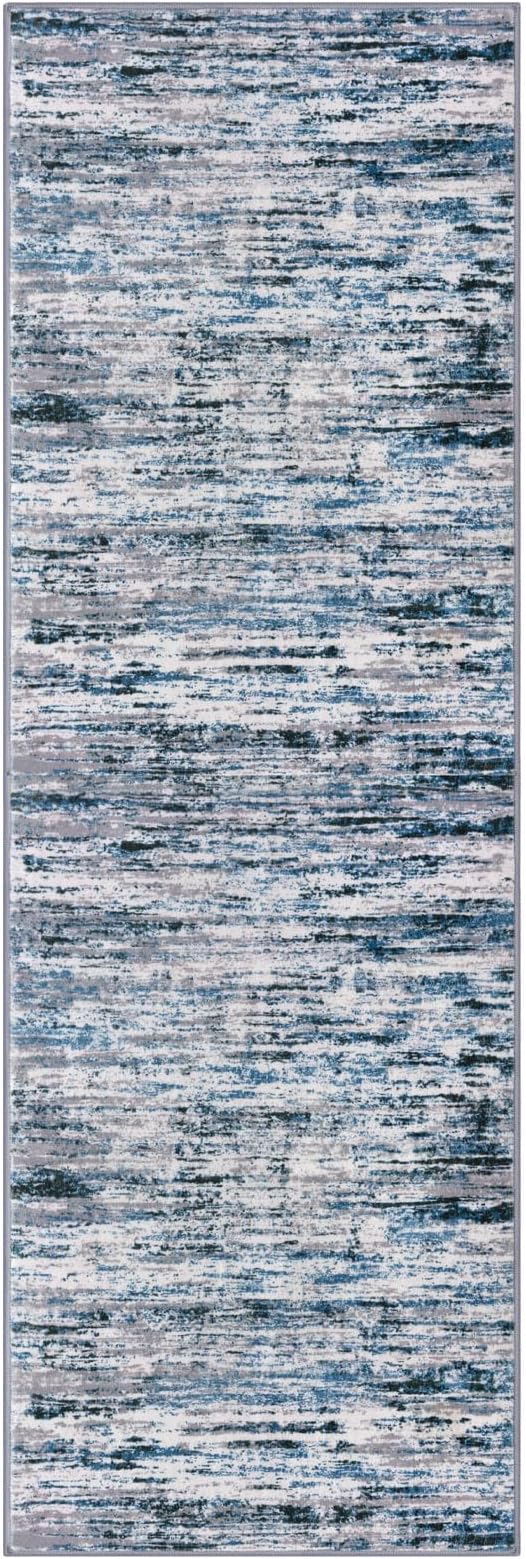 Lansny Modern Abstract Runner Rug 3x8, Grey Blue White, Washable Kitchen Runner Non-Slip Soft Hallway Rug Thin Print Faux Wool Carpet for Entryway Bedroom Laundry Room Indoor Home Office Decor