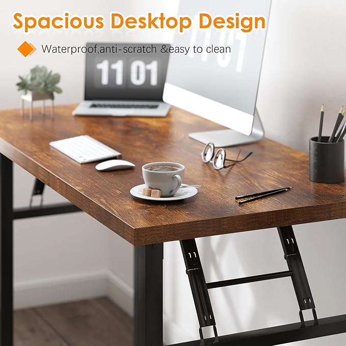 Need Folding Computer Desk, Large 60 inches Folding Table for Home Office, No Install Needed Foldable Writing Table Desk, Rustic Brown