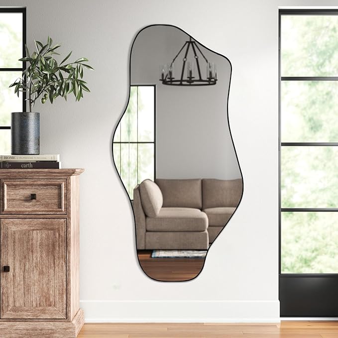 Irregular Mirror, 47.2"x23" Large Asymmetrical Wall Mirror, Odd Shaped Mirrors, Modern Frameless Abstract Mirrors for Living Room Bathroom Bedroom Entryway Fireplace