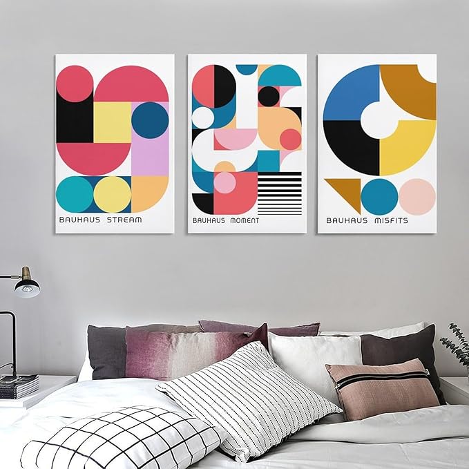 9W Bauhaus Poster Abstract Canvas Wall Art Set of 3 Modern Boho Decor For Bedroom Livingroom Frame-style 24x36inch(60x90cm)