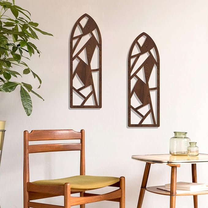 Zzbakress 2 Pcs Mid Century Modern Wall Decor Wooden Abstract Geometric Art for Home Living Room Bedroom (Style H)