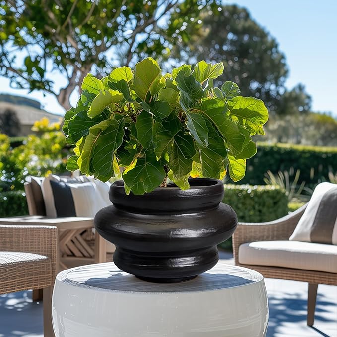Ceramic Pots for Plants 10.6 Inch - Bonsai Flower Pots for Indoor Plants with Drainage Hole, Decorative Outdoor Pot for Plant, Gift for Men Women, Black