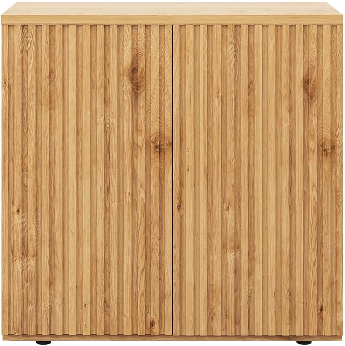Rophefx Fluted Sideboard Cabinet, Buffet Cabinet with Storage, Credenza Storage Cabinets with Adjustable Shelf, Wood Entryway Cabinets with Pop-up Doors for Living Room, Entryway, Hallway, Oak