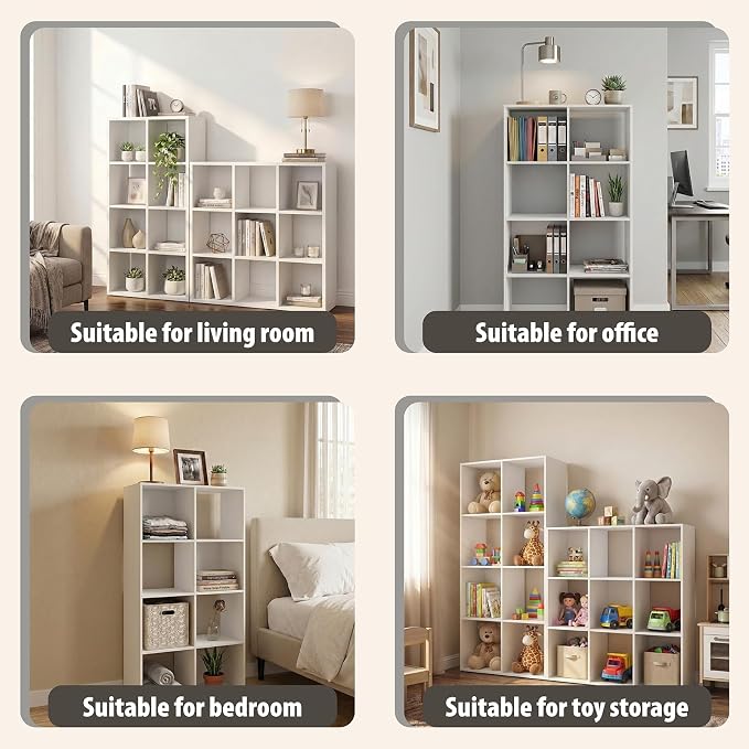 Endearing Limons【2026 Wooden 8 Cube Shelf Storage Organizer with Anti-Tipping Kits + Reversible Open Back Solid Panel Bookcase (11 x 11 Unit Cell White)