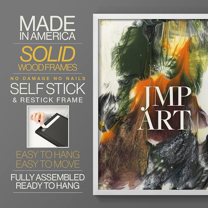 Renditions Gallery Set of 2 Peel & Stick Framed Prints, Watercolor Abstract Wall Art, Colorful Fluid Design Wall Decor, Re-Stickable - Ready to Hang - 11"x14" - White Frame LT588
