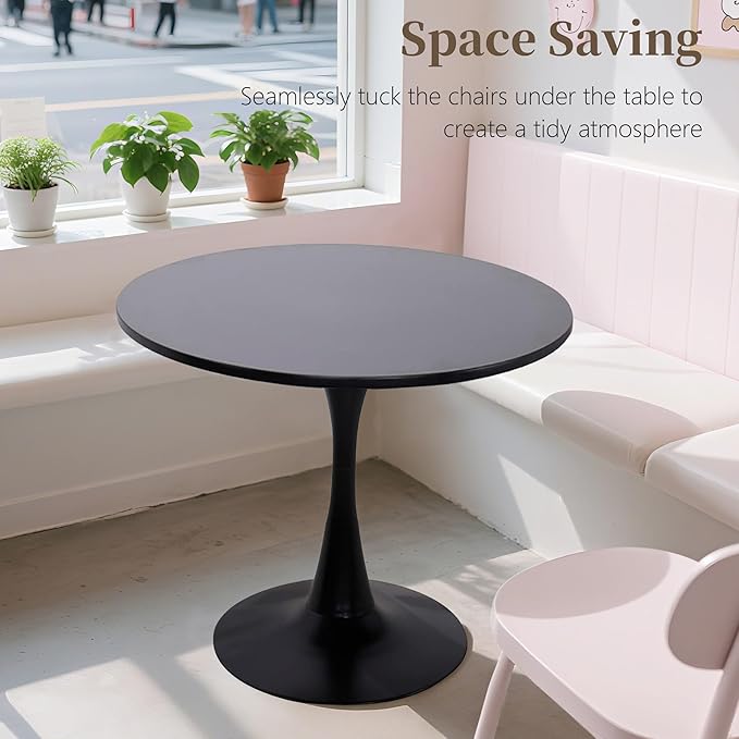24 Inch Round Dining Table,Mid-Century Tulip Table with Metal Pedestal Base,Modern Leisure Table for Small Space Kitchen Dining Room,Easy Assembly,Black