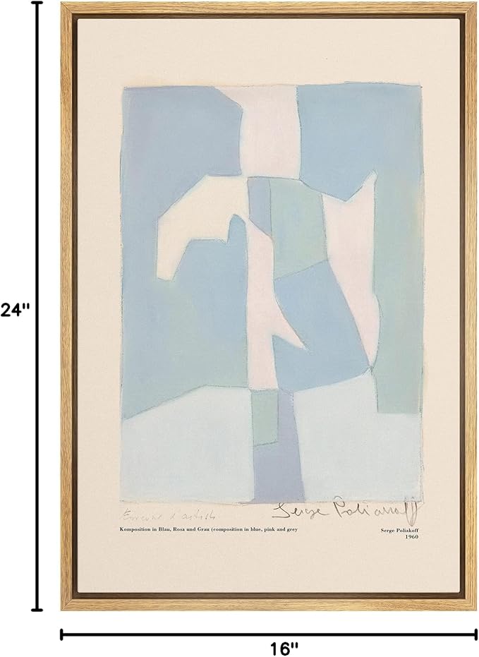 SIGNLEADER Framed Canvas Print Wall Art Serge Poliakoff Blue Pastel Blocks Abstract Shapes Illustrations Fine Art Decorative Minimalist Relax/Calm for Living Room, Bedroom, Office - 16"x24" Natural
