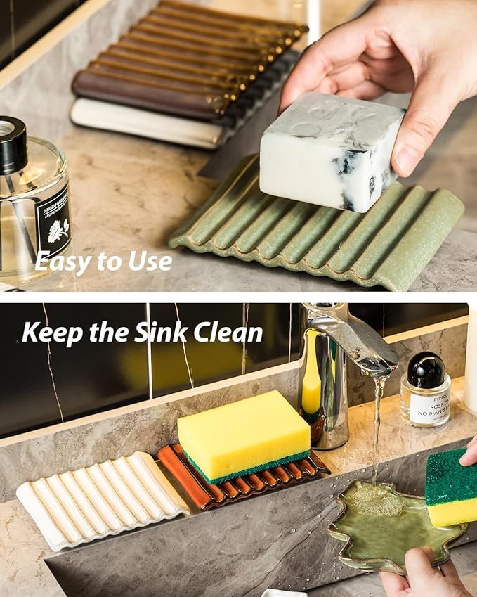 Soap Holder, Ceramic Bar Soap Dishes Soap Saver for Bathroom, Shower, Sink, Kitchen, Countertop, Bath Tub, Keep Soap Bars Dry, White