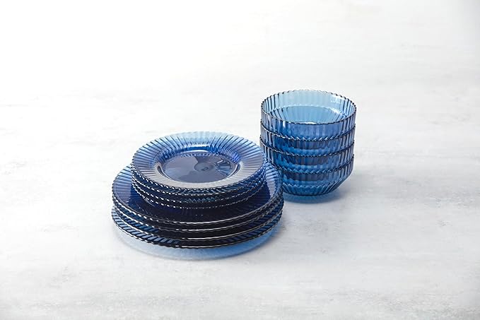 Fortessa Archie Glass 12 Piece Dinnerware Set (Service for 4), Cornflower Blue