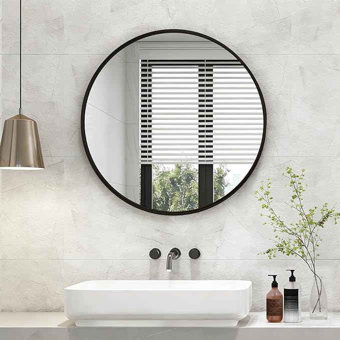 NEWBULIG Wall Mirror, Bathroom Mirror for Over Sink, Matte Metal Framed Vanity Mirror, Wall Decor for Bedroom, Tempered Glass