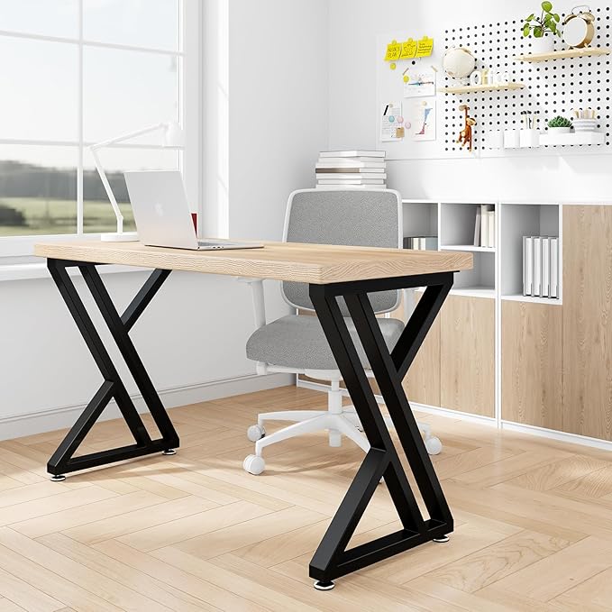 Metal Table Legs 28" H x 20" W Furniture Desk Bench Dining Table Legs with Adjustable Feet Z Shape Heavy Duty Desk Base Set of 2 Black