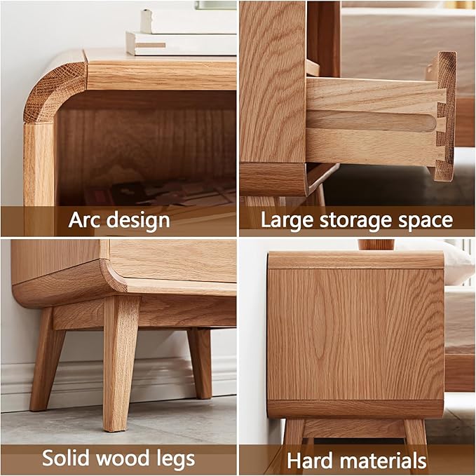 Solid Wood Nightstand Set of 2, Mid Century Modern Nightstands with Drawer, Small Nightstand with Open Storage, Small Bedside Table for Bedroom, Dormitory(Natural Wood Color)