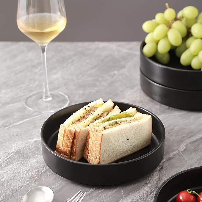 Stone Lain 32-Piece Black Matte Dinnerware Set + 4-Piece Black Stoneware Pasta Bowl Set