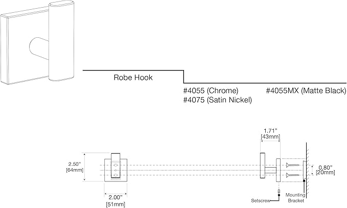 Gatco 4075 Elevate Single Robe Hook, Wall Mounted Hook for Bathroom Towels & Robes, Satin Nickel