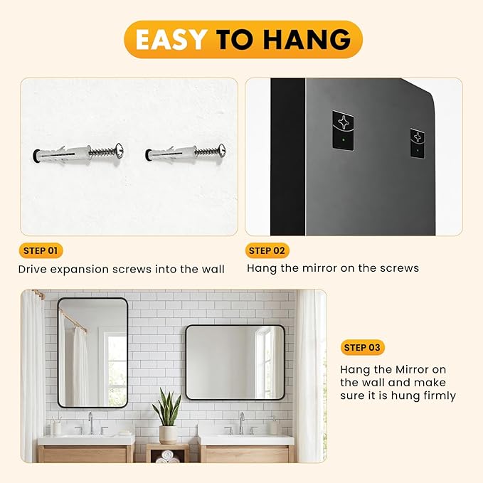 22"x 30" Black Bathroom Mirror for Sink, Rectangle Vanity Mirror for Wall, Over Sink, Farmhouse, Restroom, Anti-Rust, Modern Decorative, Horizontal or Vertical Hanging