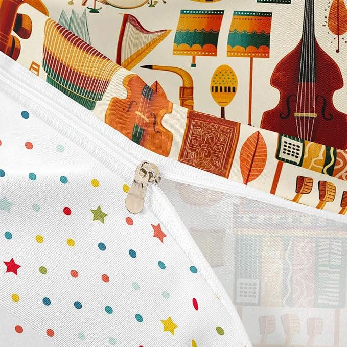 Erosebridal Retro Music Comforter Cover King for Kids Adults - Vintage Music Bedding Set Mid Century Musical Instruments Duvet Cover,Trendy Boho Jazz Instrument Bed Set