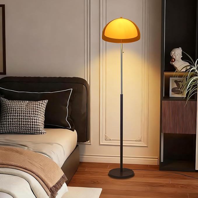 Mushroom Floor Lamp 60" Orange Floor Lamp Mid Century Globe Acrylic Standing Lamp with E26 3-Color Dimmable MCM Wood Tall Light for Living Room Bedroom Study Dining Room(Includes Bulb)