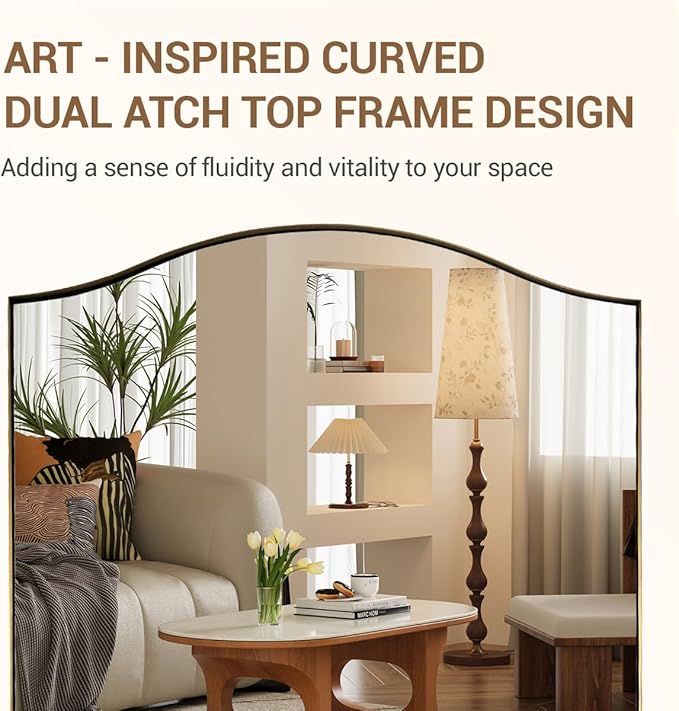 ANDY STAR 26"x38" Scalloped Mirror for Bathroom,Brushed Gold Rectangle Wall Mirror with Curved Edge Stainless Steel Metal Frame, Wall-Mounted Mirror for Bathroom, Entryway, Living Room