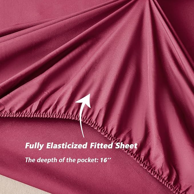 PERFEMET 6 Pcs Full Comforter Sets Burgundy Watercolor Marble Bed in A Bag Comforter Set Soft Lightweight Dark Red and Gold Bedding Quilt Set(Burgundy, Full)