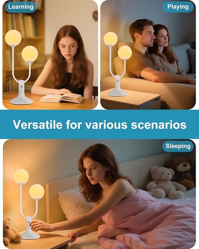 Lightdot Globe Table Lamp for Bedroom Mid Century Modern White Small Desk Lamp Dimmable 3000K Warmwhite Nightstands Lamp Bedside Table Lamp for Living Room Home Office(G9 Bulbs Included)