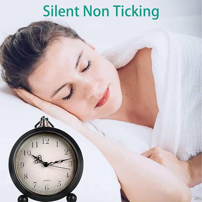 pxy Retro Alarm Clock for Heavy Sleepers 3D Dial Battery Operated (Battery Include), 4" Super Silent Analog Alarm Clock for Kids with Night Light PT260 Silver OrangePT508-1 Arabic Numbers
