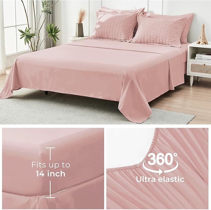 HYMOKEGE Rose Gold Twin XLComforter Set Seersucker 5 Pieces, All Season Luxury Bed in a Bag for Bedroom, Bedding Set with Comforter, Sheets, Pillowcase & Sham