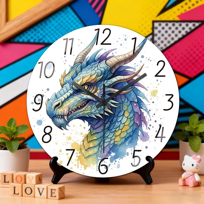 peacoblue Wall Clocks Battery Operated 12 Inch Dragon Glass Round Wall Clock Non Ticking for Kitchen Living Room Dining Room Bedroom and Bathroom Decor Accessories (Battery not Included)