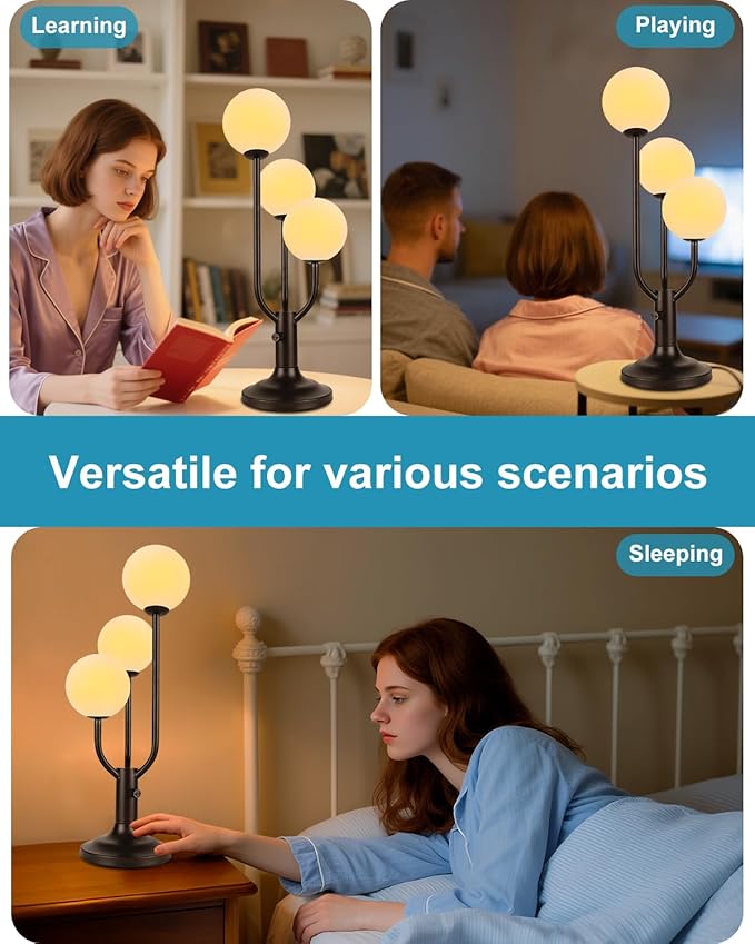 Lightdot Modern Black Globe Table Lamp Dimmable Mid Century 3-Light Desk Lamp 3000K Warmwhite Nightstand Lamp for Bedroom Bedside End Table(G9 Bulb Included)