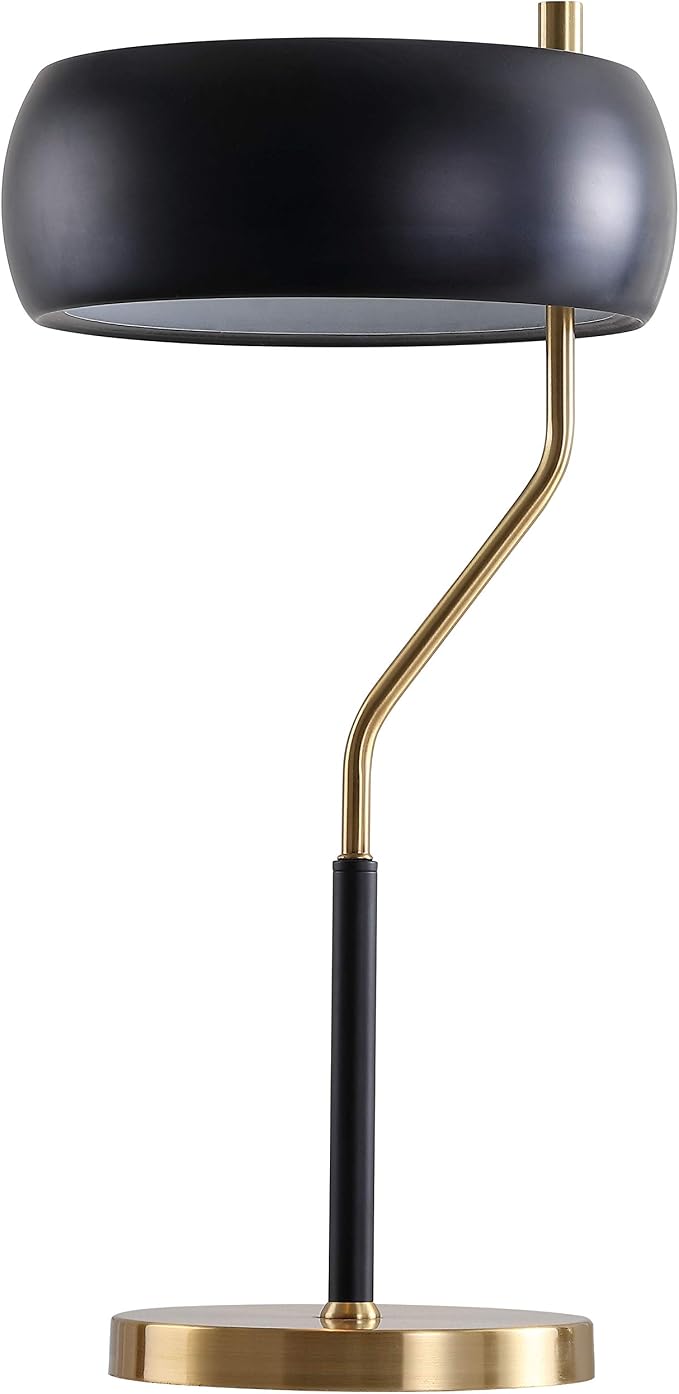 JONATHAN Y 22.5" Mid-Century Modern Desk Lamp, Black and Brass Gold Metal Bedside Lamp for Living Room, Bedroom Nightstand, Minimalist Office Task Lamp Black Metal Shade, LED Bulb Included JYL6008A