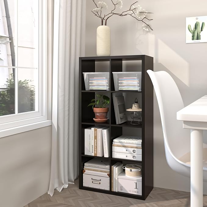 Endearing Limons【2026 Wooden Thick Border 8 Cube Shelf Storage Organizer with Anti-Tipping Kits + Reversible Open Back Bookcase (11 x 11 Unit Cell Chocolate)