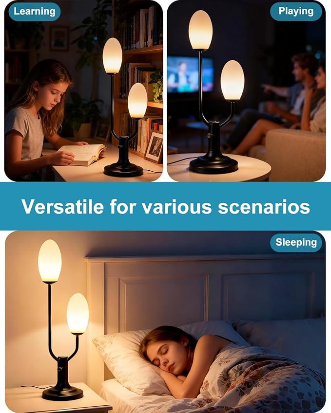 Lightdot Mid Century Modern Table Lamp Vintage Black Dimmable Plug in Small Bedside Lamps with Oval Shade Cute Desk Lamp Nightstand Reading Light for Bedroom Office Living Room