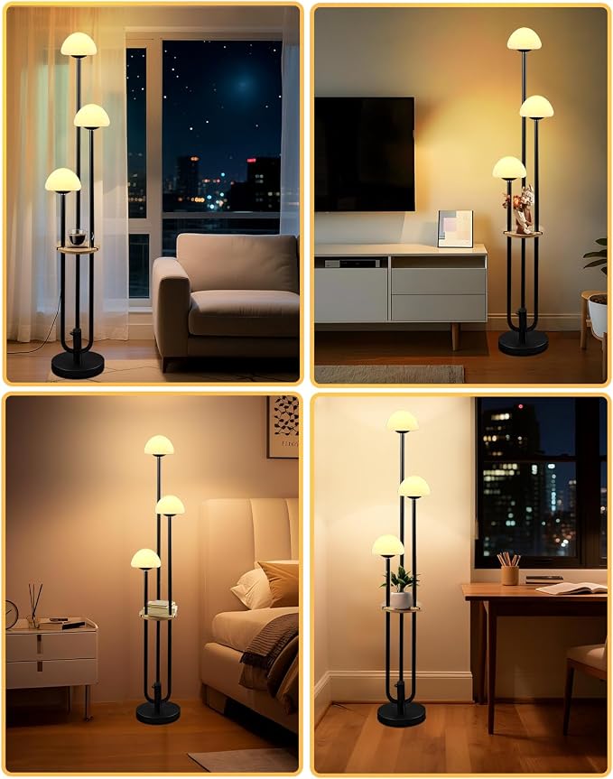 Lightdot Black Dimmable Floor Lamp with Table Modern Floor Lamps with 5Lbs Heavy Base for Living Room 3000K Warm Lights Included Standing Lamp with Mushroom Shades for Bedroom/Sofa Beside/Corner Decor