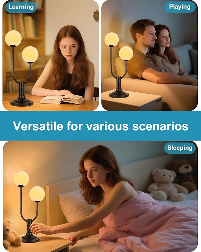 Lightdot Globe Table Lamp for Bedroom Mid Century Modern Black Small Desk Lamp Dimmable 3000K Warmwhite Nightstands Lamp Bedside Table Lamp for Living Room Home Office(G9 Bulbs Included)