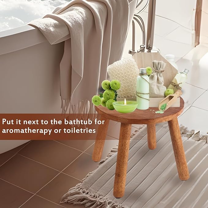 Round Solid Wooden Step Stool, Garden Stool,9.3''H,Plant Stool ,Wood Legs Detachable for Plant Stand, Kitchen, Bathroom,Bedroom,Livingroom (Walnut, 9.3inch)