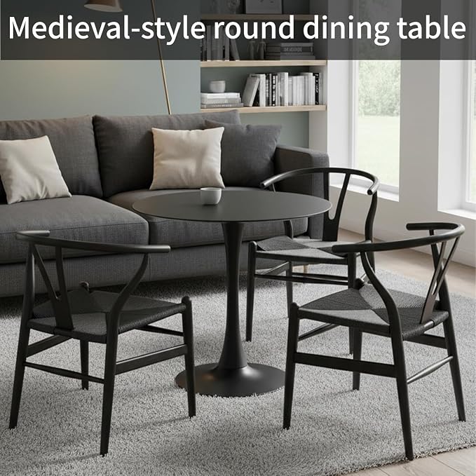 32" Black Round Dining Table Set of 2, Mid-Century Modern Tulip Circle Kitchen Table with Thickened Top & Sturdy Pedestal Base, Small Round Bistro Table for 4 People, Space-Saving, Easy Assembly